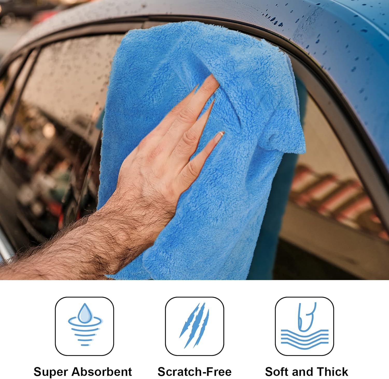 Shimeyao 30 Pcs 16 x 16 Inch Edgeless Microfiber Plush Towels for Cars Detailing Drying Wash Polishing Absorbent Cleaning Cloths, 500 GSM (16 x 16 Inch, Light Blue, 30 Pcs)