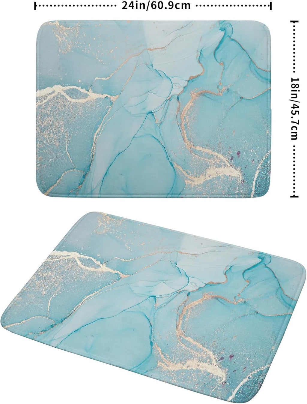 Teal Blue Marble Dish Drying Mat for Kitchen Counter Decor 18x24 Inch Absorbent Reversible Microfiber Turquoise Gold Dish Drying Pad Green Dish Drainer Rack Mats for Coffee Bar