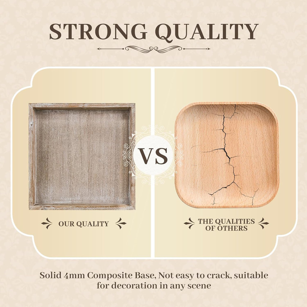 Wooden Decorative Tray, Small Serving Tray with Wood Bead, Farmhouse Big Tray for Ottoman, Countertop, Coffee Tabl, 13" x 13"x 1.6" (White Washed)