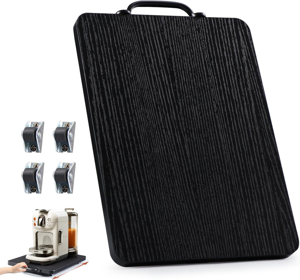 Appliance Slider, Sliding Tray for Coffee Maker, Coffee Pot Slider for Countertop, Kitchen Appliance Rolling Tray with Rubber Wheels,Medium - Long, Black (9.5” X 13”)