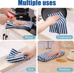 Homaxy Kitchen Towels(12 Pack, 10 x 20 inches), Ultra Soft and Absorbent Dish Towels, Reusable Fast Drying Microfiber Cleaning Cloth, Coral Velvet Wave Design No-lint, Navy Blue