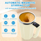Self Stirring Coffee Mug with Temperature Display, 15oz Automatic Magnetic Mixing Cup, Rechargeable Travel Mug for Coffee, Milk, Cocoa - (White)