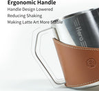 Milk Frothing Pitcher 450ml/16oz 304 Stainless Steel Espresso Steaming Pitcher with PU Leather, Milk Frothing Jug,milk frother cup,Milk Jug Cup,Premium Barista Tools,Latte Art (Bright,16oz)