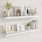 Fun Memories 48 Inch Deep Floating Shelves for Wall, 2 Pack of Long Wall Mounted Wood Shelves with Invisible Brackets for Bathroom, Bedroom, Living Room, Kitchen Decor and Storage, White