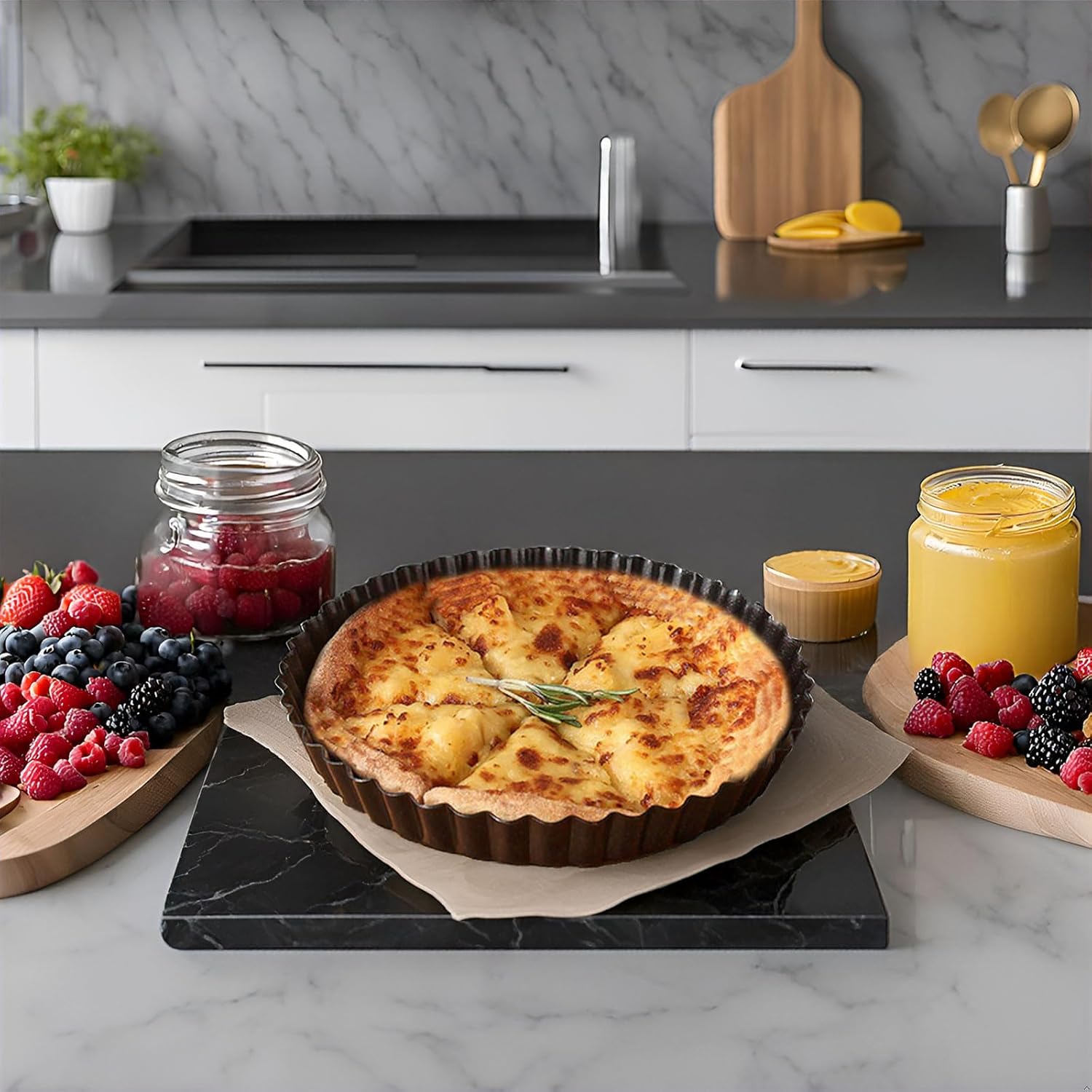 Tart Pans with Removable Bottom 10 Inch Quiche Pan, Heavy Duty Carbon Steel Round Non-stick Fluted Pie Tart Pan for Mousse Cakes, Christmas Dessert Baking (10.2 Inch 1pc)