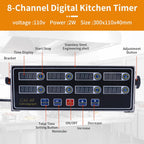 8-Channel Digital Kitchen Timer - Commercial Cooking Timer with Alarm Reminder- Professional Restaurant Timers for Fryer, Food Trucks, and Bakeries
