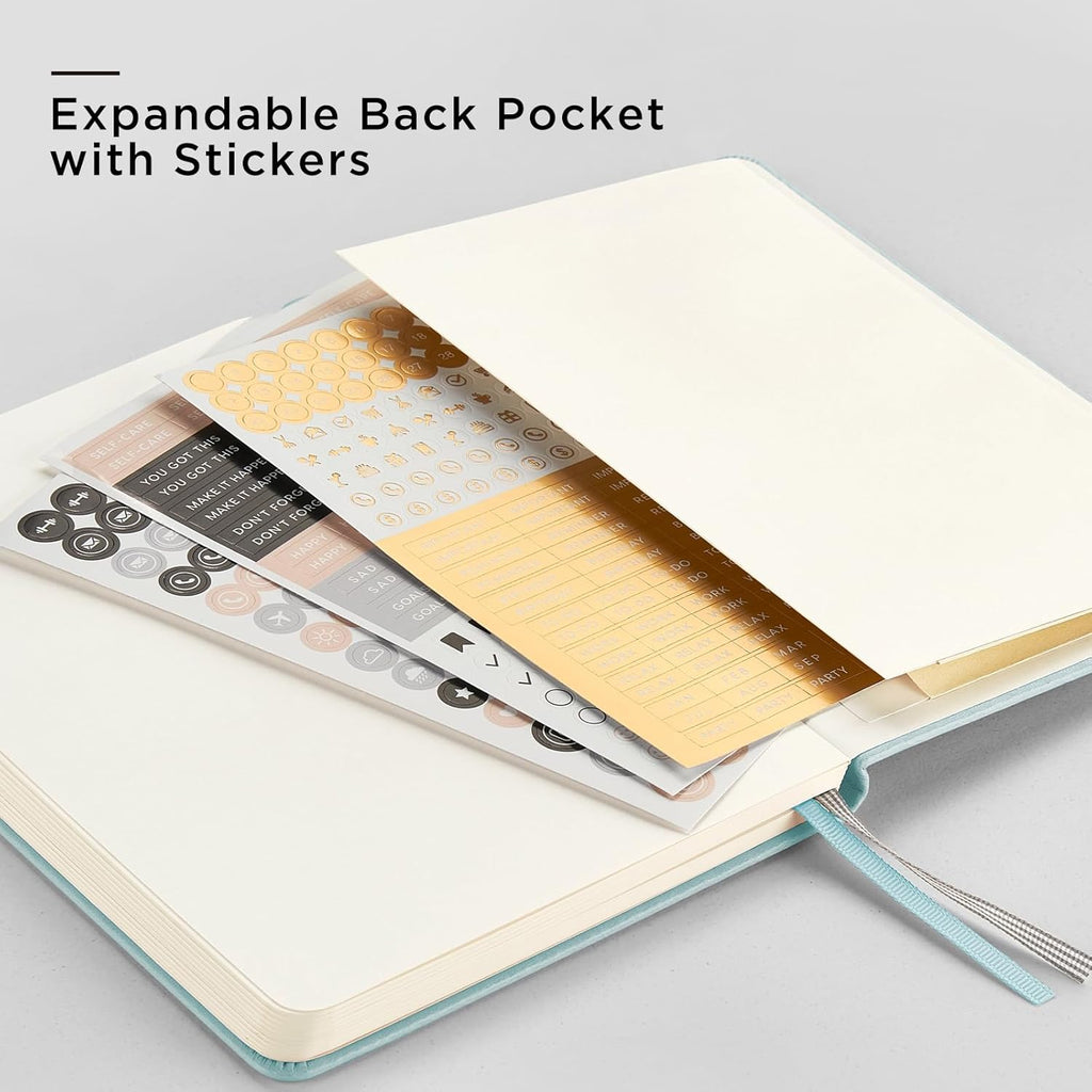 &And Per Se Dotted Journal Notebook, A5 Hardcover Leather Bullet Dotted Journal, 160 Pages 100 gsm Thick Dotted Paper，3 Sheets of Stickers Included - 5.7'' x 8''（Cyan）