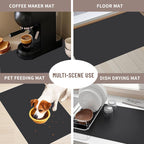 Coffee Bar Mat for Countertop: Super Absorbent, Non-Slip Insulated Cuttable Mat, Washable - 12"x19" Small, Dark Grey