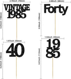 Gyufise 24Pcs Vintage 1985 Cupcake Toppers Glitter Cheers to 40 Fabulous Forty Cupcake Picks 40th Birthday Wedding Anniversary Party Cake Decorations Supplies Black