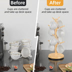 BAMBANG Mug Holder Tree, 360° Rotating 8 Hooks Coffee Cup Holder for Counter Top, Bamboo Coffee Mug Rack Stand for Kitchen Countertop Home, Natural