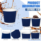 120 Pack Paper Espresso Coffee Cups, 4 oz Disposable Coffee Cups,Corrugated Insulated Ripple Wall, Paper Ripple Cup for Coffee, Hot Chocolate and Hot Tea Drinks -Navy