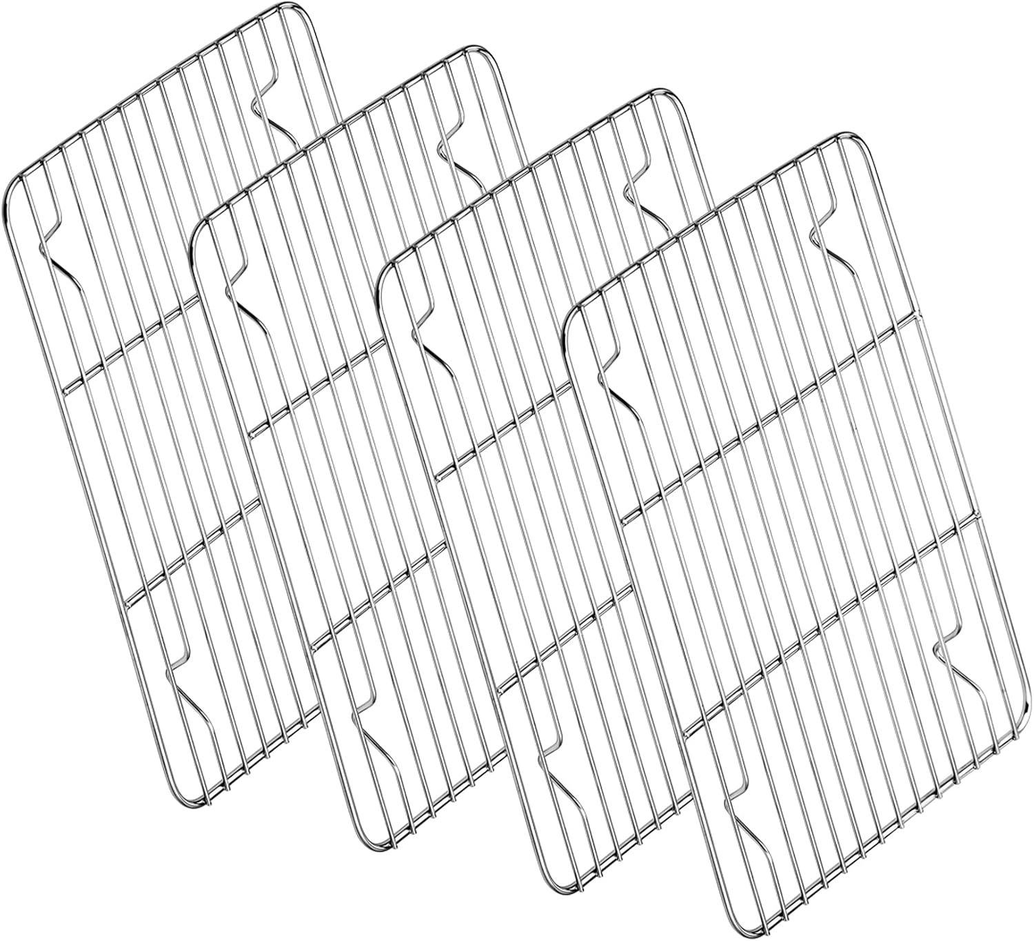 P&P CHEF Baking Cooling Rack Set for Cooking Roasting, 4-Piece Stainless Steel Wire Racks for Oven Use, Healthy & Dishwasher Safe, Rectangle, 11.6 Inch