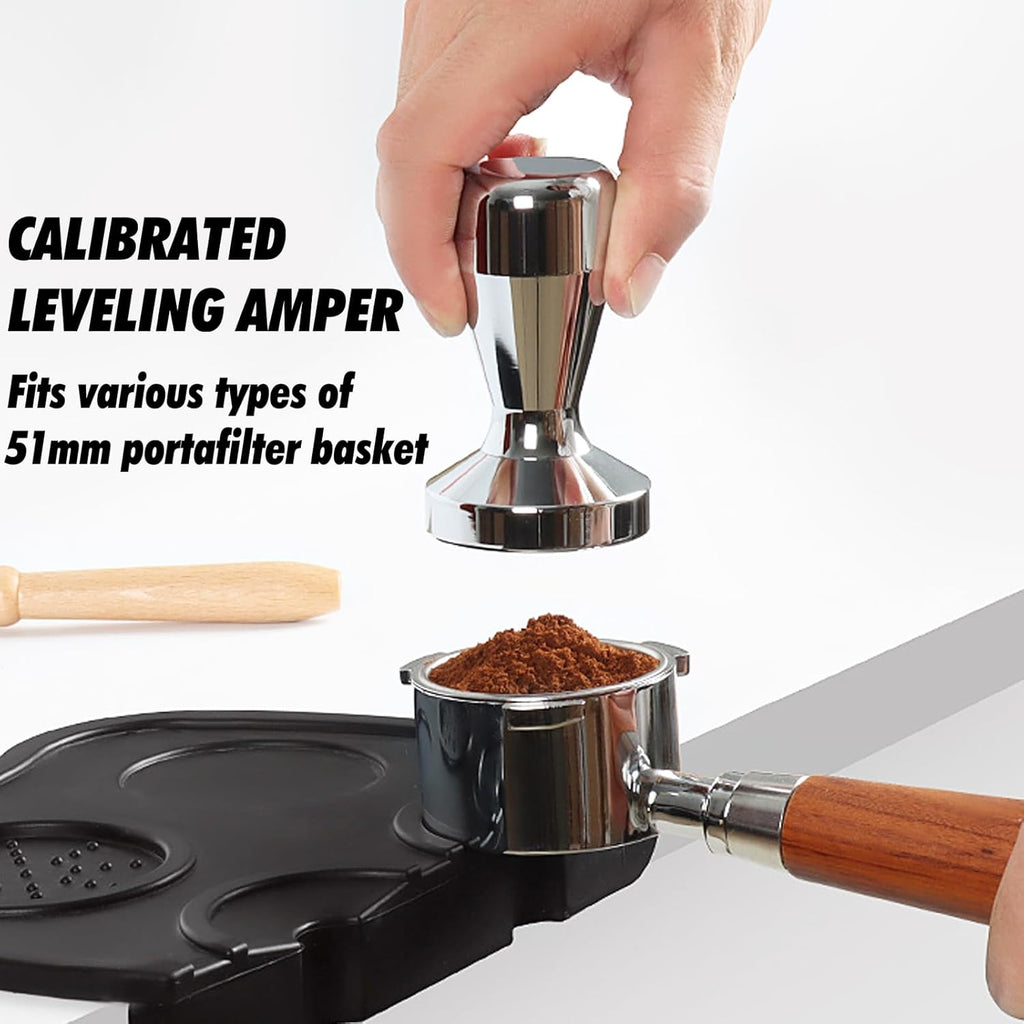 53mm Espresso Accessories Kit,Wdt Tool Espresso,Solid Espresso Tamper,Dosing Funnel and Coffee Puck Screen,Silicone Tamper Mat,0.4mm Stainless Steel 6pin Espresso Stirrer,Barista Tools Espresso Kit