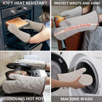 1 Pair Yarn Dyed Oven Mitts 100% Cotton Heat Resistant 470 Degree Gloves Men Women Cooking Baking Barbecue BBQ Microwave Crafting Machine Washable Pot Holders Mittens (Khaki)