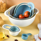 Plastic Mixing Bowls Set 8/10 PCS with Measuring Spoon, Colorful Serving Bowls for Kitchen, Ideal for Baking, Prepping, Nesting Bowls for Space Saving Storage (Pebble Stream)