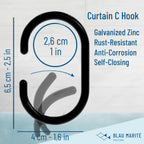 12 Metal Shower Curtain Hooks, Rust-Proof Decorative C-Shaped Curtain Hooks for Bathroom, Black Shower Curtain Rings, Fits Rods Up to 1 Inch (C, Black)
