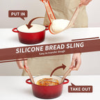 Silicone Sourdough Bread Sling Mat - 2Set Oval Round Dough Baking Slings for Dutch Oven, NonStick High Degree Kitchen Sour Cookie Making Loaf Pan Lifter Liner, Reusable Transfer Mats With Long Handles