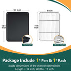 P&P CHEF Baking Oven Sheet Pan with Rack for Cookie, Nonstick Oven Tray and Cooling Rack for Baking & Roasting, Easy Clean, Black, 12.4 x 9.7 Inch