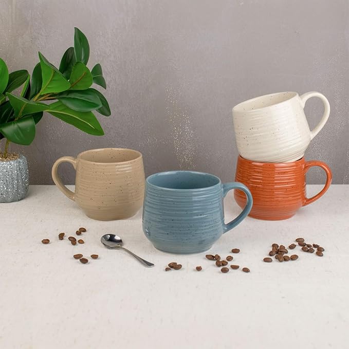 Sango 17.5 oz Stoneware Coffee Mugs Set of 4, Rustic Ceramic Mug with Speckled Reactive Glaze, Large Pottery Drinkware for Coffee or Tea, Dishwasher & Microwave Safe Mugs, Siterra Painter’s Palette