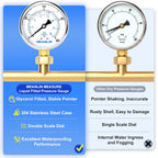 MEANLIN MEASURE 0~400Psi Stainless Steel 1/4" NPT 2.5" FACE DIAL Liquid Filled Pressure Gauge WOG Water Oil Air Lower Mount, with 1/4" x 1/2" NPT and 1/4" x 3/8" NPT Hex Bushing