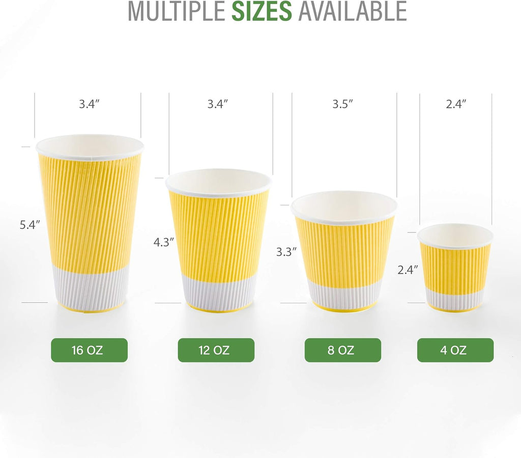 4 oz Light Yellow Paper Coffee Cup - Ripple Wall - 2 1/2" x 2 1/2" x 2 1/4" - 500 count box