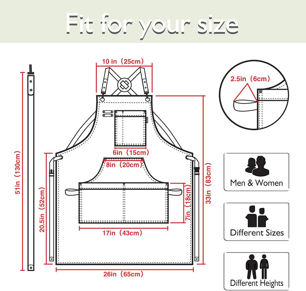 5 Pack Kitchen Apron, Work Apron, Canvas, Multiple Pockets, Gardening, Painting, BBQ, Artist, Carpenter, Sizes M to XXL, White