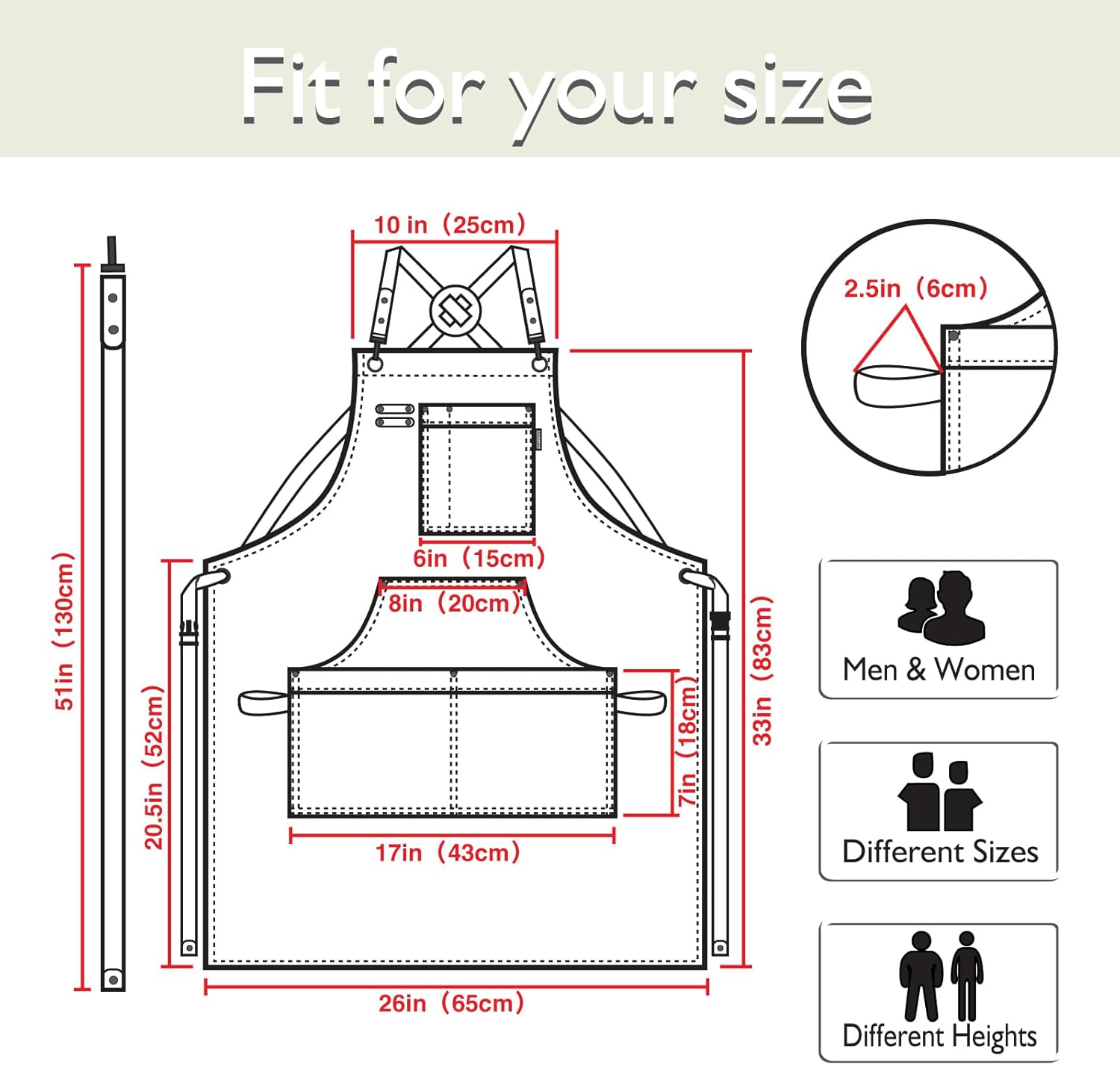 Kitchen Apron, Work Apron, Canvas, Multiple Pockets, Gardening, Painting, BBQ, Artist, Carpenter, Sizes M to XXL, White