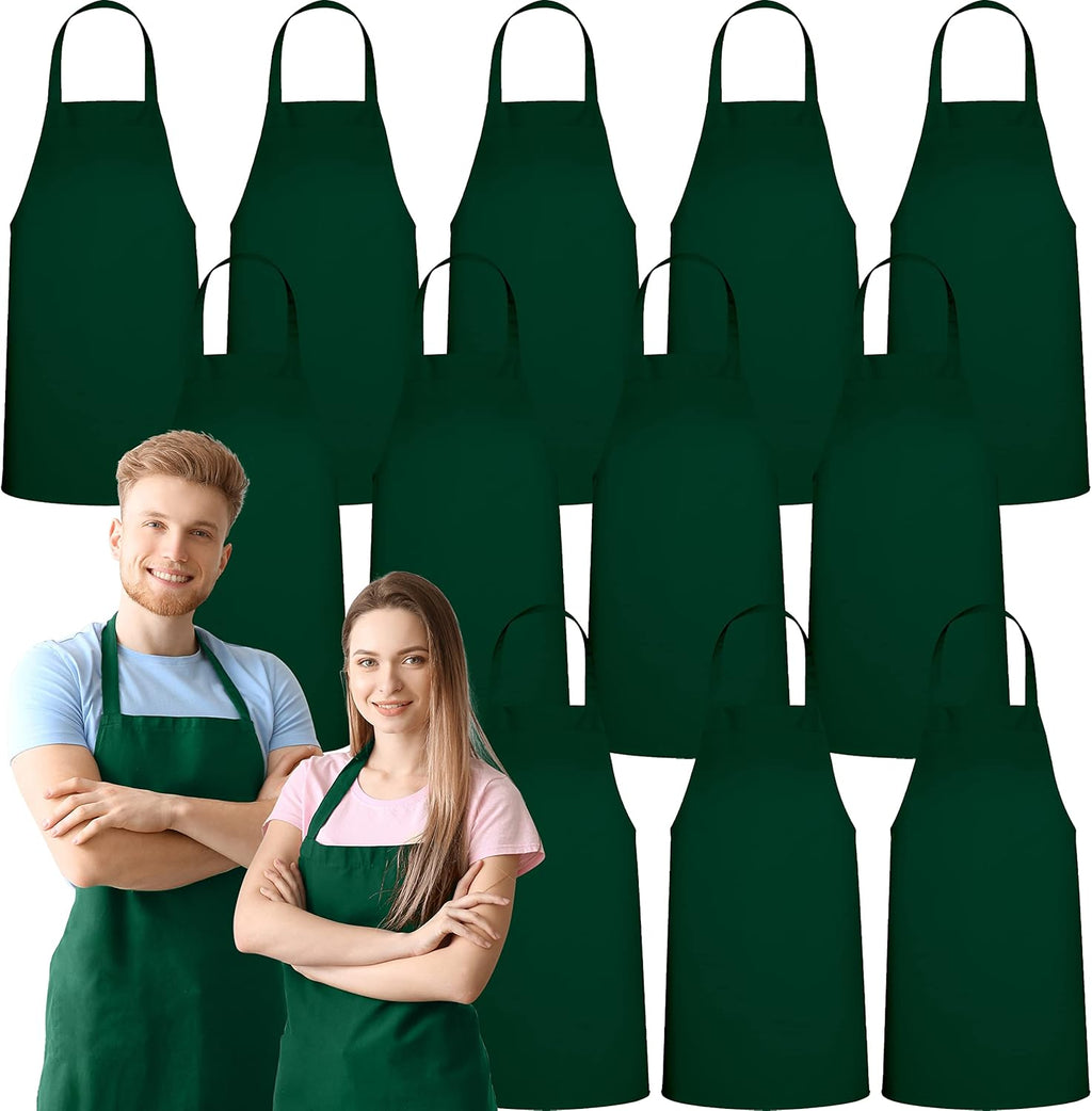 GREEN LIFESTYLE 12 Pack Professional Chef Apron – Grilling Aprons for Men, Waterproof Cooking Aprons for BBQ, Work or Restaurant Use, Kitchen Aprons for Women – Green, No Pockets