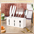 Suzile Acrylic Cutlery Storage Organizer Bin Silverware Caddy Countertop Knife Spoon and Fork Holder Kitchen 3 Section Tableware Storage Box for Cabinet Indoor Home Flatware Dining Room (White,M)