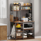 Standing Kitchen Baker’s Rack, Bakers Rack with Power Outlet, 6-Tier Microwave Stand, Coffee Bar with 12 S-Shaped Hooks, Kitchen Shelf with Storage, Coffee Bar Station, for Rustic Brown