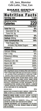 Monster Energy Java Café Latte, Coffee + Energy Drink, 15 Ounce (Pack of 12)