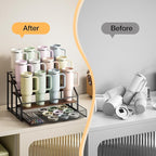 MOJOHAND Water Bottle Organizer for Stanley, 4-Tier 12 Bottles Rack with Storage Basket for Cup Accessories, Large Tumbler Holder Stand, Water Bottle Holder Wine Rack