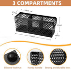 Kitchen Utensil Holder with 3Compartments Metal Mesh Silverware Caddy Organizer with Sturdy iron Base for Kitchen Countertop，White Cooking Utensil Crock