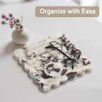 Natural Marble Vanity Tray - Moujings Genuine Marble Perfume Tray for Bathroom Decor, Stone Bathroom Vanity Organizer Tray for Kitchen Counter, Candles, Jewelry, Coffee, Makeup, Key