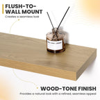 30 Inch Floating Shelves, 9.3" Deep Floating Shelf Wall Mounted, 30" Wall Shelves, Rustic Deep Bookshelf, Large Display Shelves & Storage Shelves for Bedroom, Living Room, Oak, Set of 2