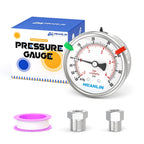 MEANLIN MEASURE -30inHG~60Psi Vacuum Pressure Gauge 316 Stainless Steel Joint 1/4"NPT 2.5"FACE DIAL, Liquid Filled Pressure Gauge WOG Water Oil Air Back Mount with Stainless Steel Hex Bushing, Snaps