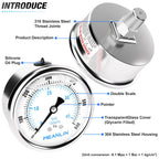 MEANLIN MEASURE 0~600Psi Liquid Filled Pressure Gauge Stainless Steel with 316 Stainless Steel Joint 1/4" NPT 2.5" FACE DIAL for WOG Water Oil Air Center Back Mount