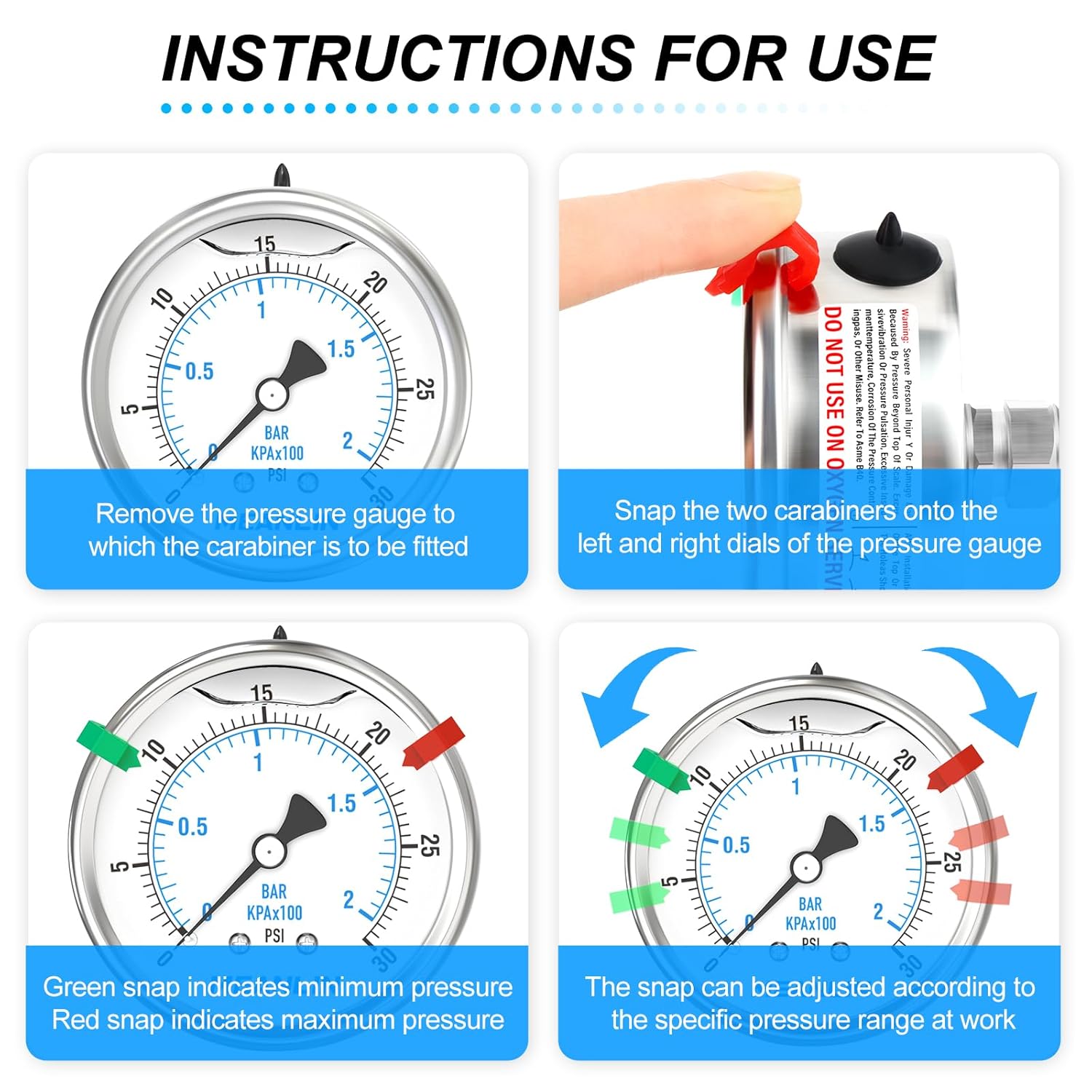 MEANLIN MEASURE 0~30Psi Liquid Filled Pressure Gauge Stainless Steel 2.5" FACE DIAL 1/4" NPT 316 Stainless Steel Joint for Pool Sand Filter Water Oil Air Pressure Test Back Mount, with 2PCS Snaps