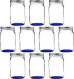DISCOUNT PROMOS 10 Decorating Mason Jars Set, 12 oz. - Canning, Aluminum Lid - Blue