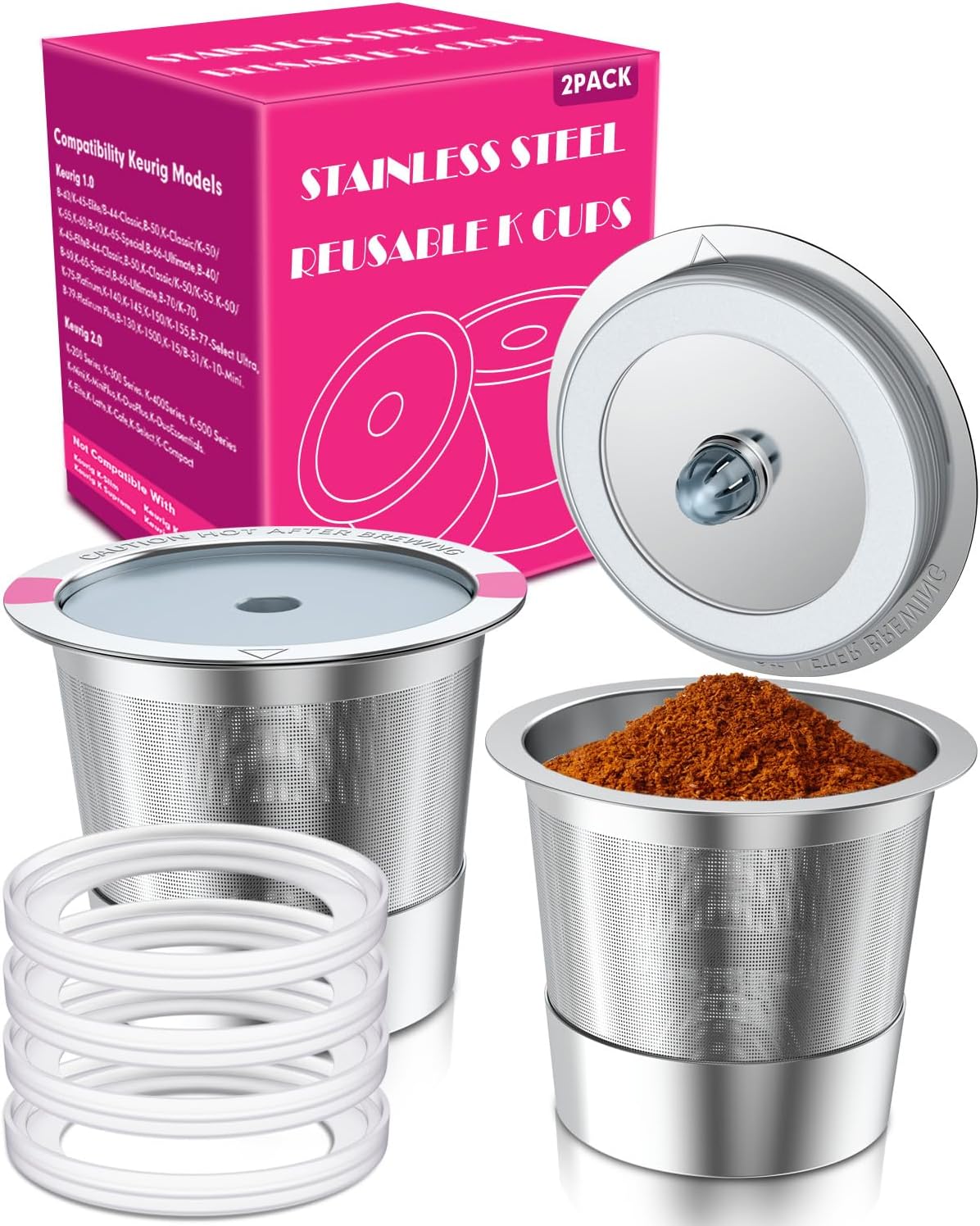 Reusable K Cups for K eurig, Universal Stainless Steel K Cup Reusable Coffee Pods Compatible for K eurig 1.0 & 2.0 Coffee Makers,Eco-Friendly, BPA-Free (2 Pack)