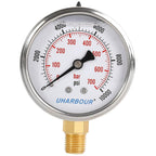 Glycerin Filled Pressure Gauge 10000psi/700bar, Stainless Steel case, Brass Inside Construction, 2-1/2" dial, 1/4" NPT Rear Connection.