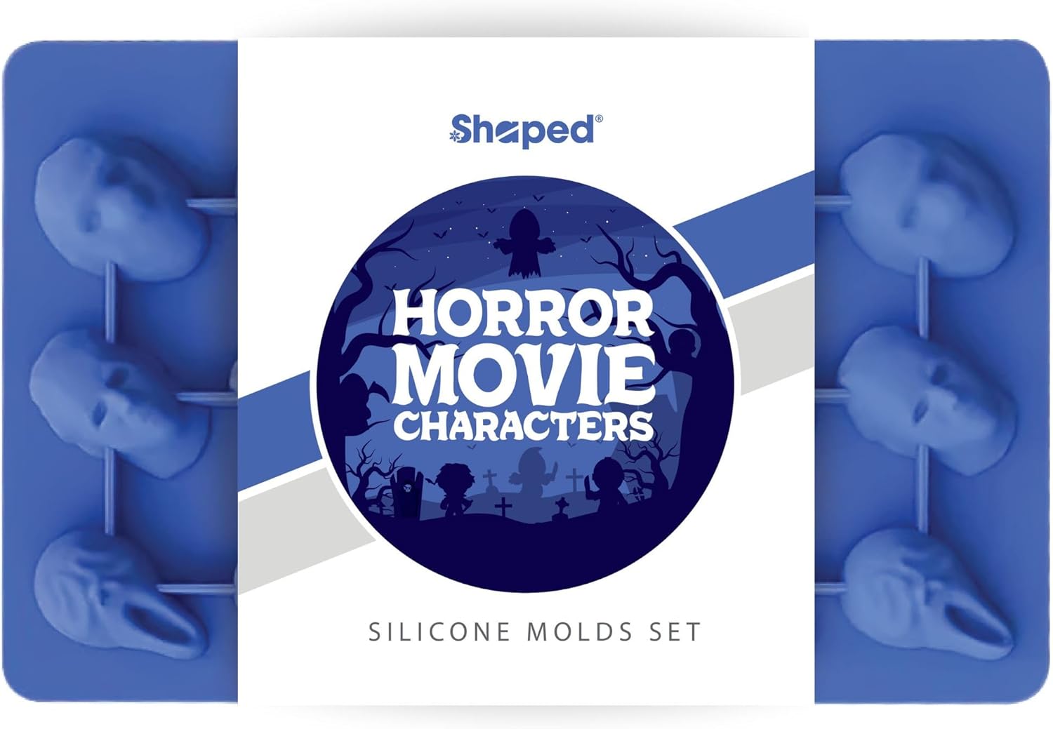 ShapedIceMolds Horror Movie Character Molds – Halloween Silicone Molds for Chocolate, Candy, Resin, Crafts – 3D Scary Film Icons for Party Treats & DIY Decor (Blue)