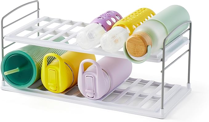 YouCopia UpSpace Water Bottle and Travel Mug Cabinet Organizer, Adjustable Storage Rack for Kitchen Organization, 2-Shelf Wide