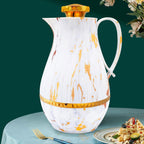 Insulated Thermal Coffee Carafe, 33 oz, Luxury Arabic-Style Insulated Carafe Flask, Coffee Tea Pot, with Spout and Glass Liner for Hot Cold Water, Housewarming Ornaments (White and Gold)