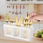 Kitchen Utensil Holder with 3Compartments Metal Mesh Silverware Caddy Organizer with Sturdy iron Base for Kitchen Countertop，Black Cooking Utensil Crock