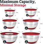 Priority Chef Stainless Steel Mixing Bowls with Lids Set - Premium 30Pcs with 6pc Metal Bowl Set for Kitchen, 3 Graters, Airtight Lids, Non-Slip Bases & Silicone Utensils, Red