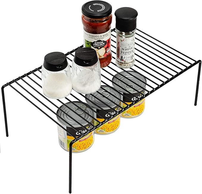 Redrubbit 4 Pack Large (15.7 x 9. 4 Inch) Cabinet Storage Shelf Rack, Rustproof Kitchen Counter and Cabinet Shelf, Storage Rack Organizer for Kitchen, Fridge, Cabinet, Bathroom, Black