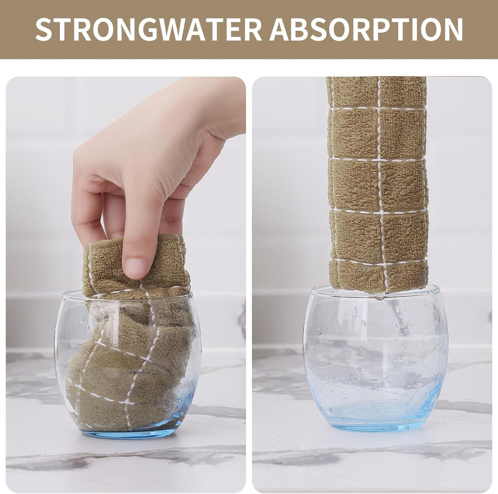 Homaxy 100% Cotton Terry Kitchen Towels(Tan, 13 x 28 inches), Checkered Designed, Soft and Super Absorbent Dish Towels, 6 Pack