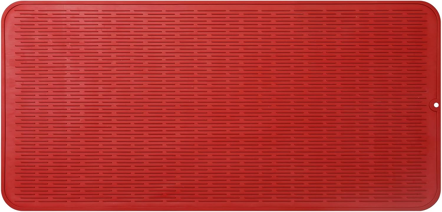 Silicone Dish Drying Mat for Multiple Usage,Easy clean,Eco-friendly,Heat-resistant Silicone Mat for Kitchen Counter or Sink,Refrigerator or Drawer Liner Red 5XL 36inches x 18inches
