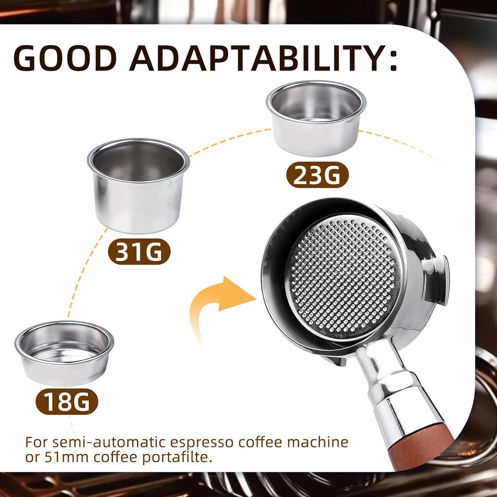 51mm Coffee Filter Basket, Stainless Steel Coffee Filter Reusable Coffee Machine Filter Accessory, Single/Double/Four Cup Single Wall Coffee Pressurized Porous Filter